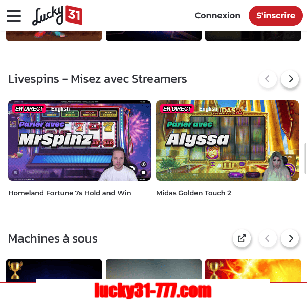 accueil nouveaux jeux lucky31